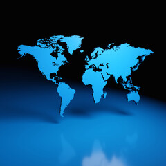 Fototapeta na wymiar World map blue 3d perspectrive