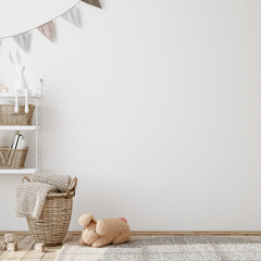 Wall mock up in children room interior background, 3D render © artjafara