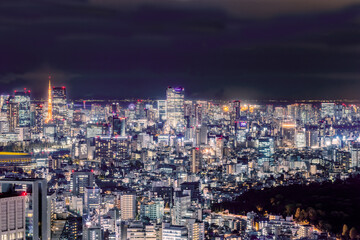 Fototapeta na wymiar 高層ビルが立ち並ぶ都会の夜景