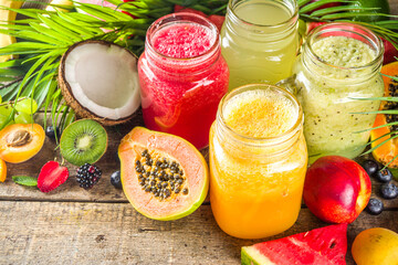 Assorted tropical fruit smoothies