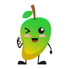 vector illustration of cute mango fruit expression or character say ok. cute mango fruit Concept White Isolated. Flat Cartoon Style Suitable for Landing Page, Banner, Flyer, Sticker.