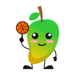 vector illustration of cute mango fruit sport or character play basket ball. cute mango fruit Concept White Isolated. Flat Cartoon Style Suitable for Landing Page, Banner, Flyer, Sticker.