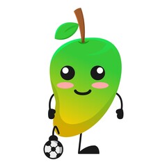 vector illustration of cute mango fruit sport or character play football. cute mango fruit Concept White Isolated. Flat Cartoon Style Suitable for Landing Page, Banner, Flyer, Sticker.