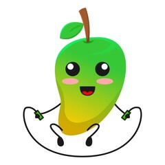 vector illustration of cute mango fruit sport or character play jump rope. cute mango fruit Concept White Isolated. Flat Cartoon Style Suitable for Landing Page, Banner, Flyer, Sticker.