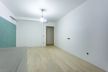 Empty unfurnished room with minimal preparatory repairs. interior with white walls