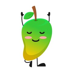 vector illustration of cute mango fruit meditation or character hands up. cute mango fruit Concept White Isolated. Flat Cartoon Style Suitable for Landing Page, Banner, Flyer, Sticker.