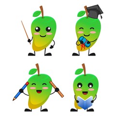 vector illustration of cute mango fruit school and education theme bundle set. cute mango fruit Concept White Isolated. Flat Cartoon Style Suitable for Landing Page, Banner, flyer, Sticker.