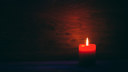 Fototapeta premium wooden background for labels with Christmas lights and candles