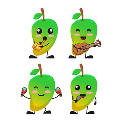 vector illustration of cute mango fruit playing music theme bundle set. cute mango fruit Concept White Isolated. Flat Cartoon Style Suitable for Landing Page, Banner, flyer, Sticker.