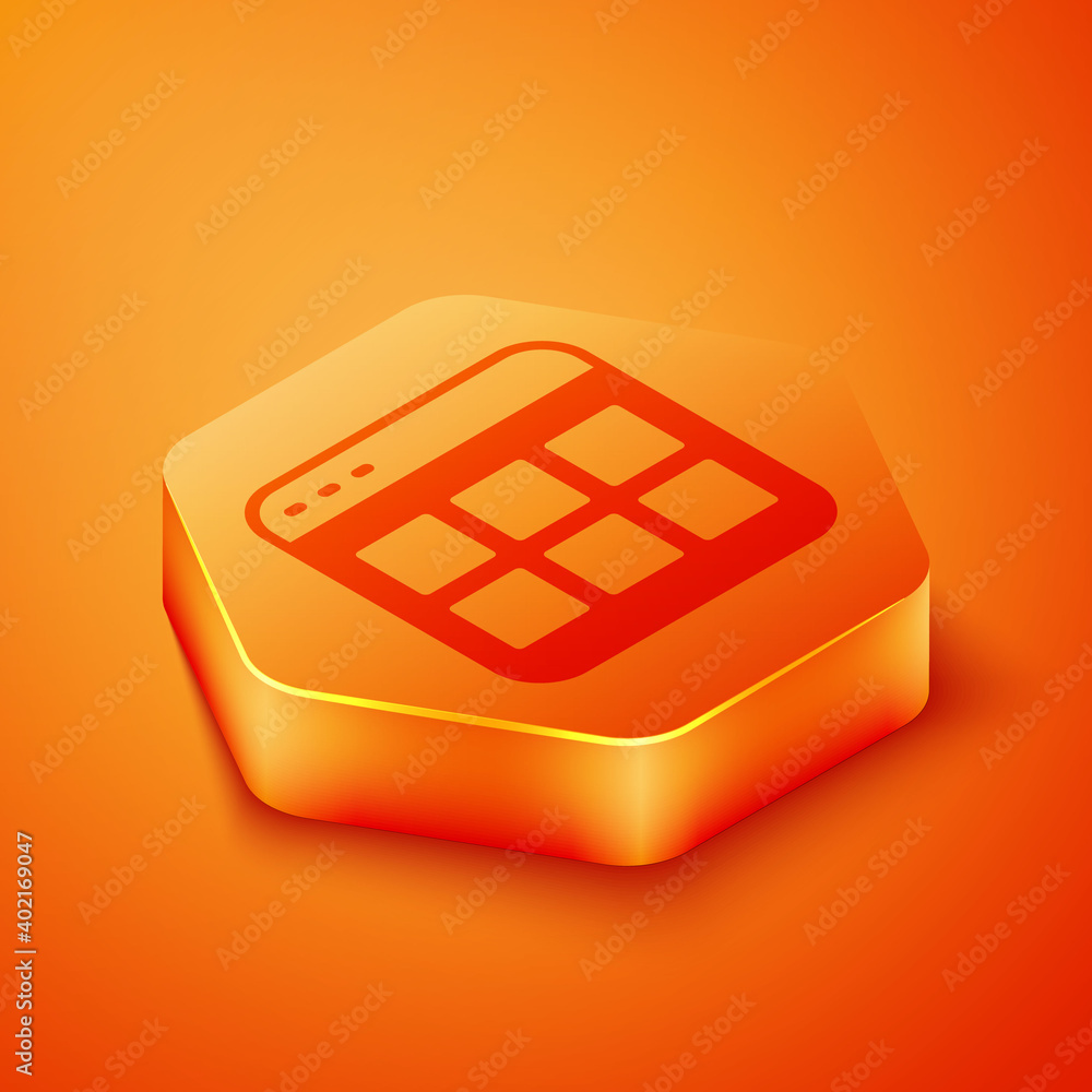 Aufkleber isometric browser files icon isolated on orange background. orange hexagon button. vector.