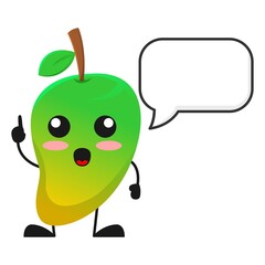vector illustration of cute mango fruit with blank ballon word. cute mango fruit Concept White Isolated. Flat Cartoon Style Suitable for Landing Page, Banner, Flyer, Sticker.