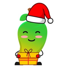 vector illustration of cute mango fruit christmas or character with gift box. cute mango fruit Concept White Isolated. Flat Cartoon Style Suitable for Landing Page, Banner, Flyer, Sticker.