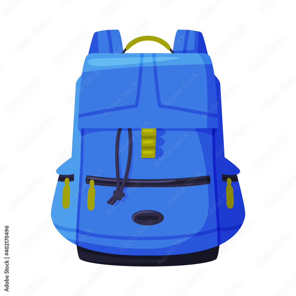 Sticker Blue Backpack as Travel and Tourism Symbol Vector Illustration