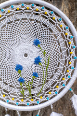 Handmade dream catcher with feathers threads and beads rope hanging