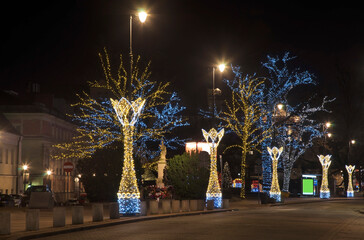 Holiday decorations of Nowy Swiat  in Warsaw. Poland