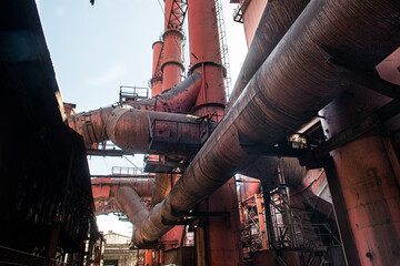Bottom view of the pipes of an industrial plant