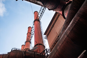 Bottom view of the pipes of an industrial plant