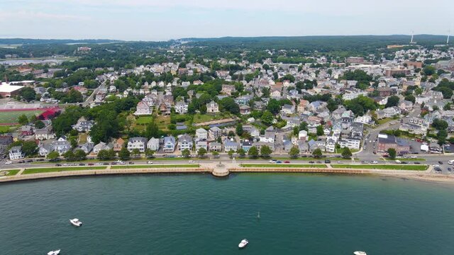 Aerial view of Gloucester City and Gloucester Harbor, Cape Ann, Massachusetts MA, USA.