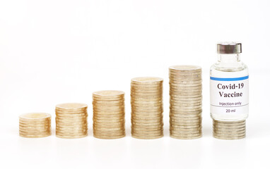 Vaccines and coins in Thailand, used for the prevention of vaccination COVID-19, nCoV 2019) medicines, financial concepts for the purchase of vaccines.