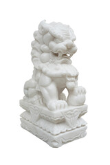 Fototapeta premium white Lion carved from marble stone isolated on white background with clipping path