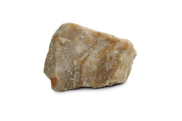 Quartzite rock stone isolated on white background. Quartzite is a nonfoliated metamorphic rock composed almost entirely of quartz.