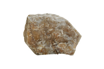 Quartzite rock stone isolated on white background. Quartzite is a nonfoliated metamorphic rock composed almost entirely of quartz.