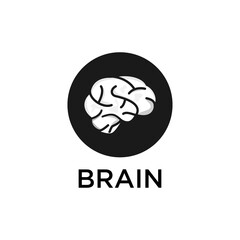 brain logo design with circle illustration design black and white template icon modern