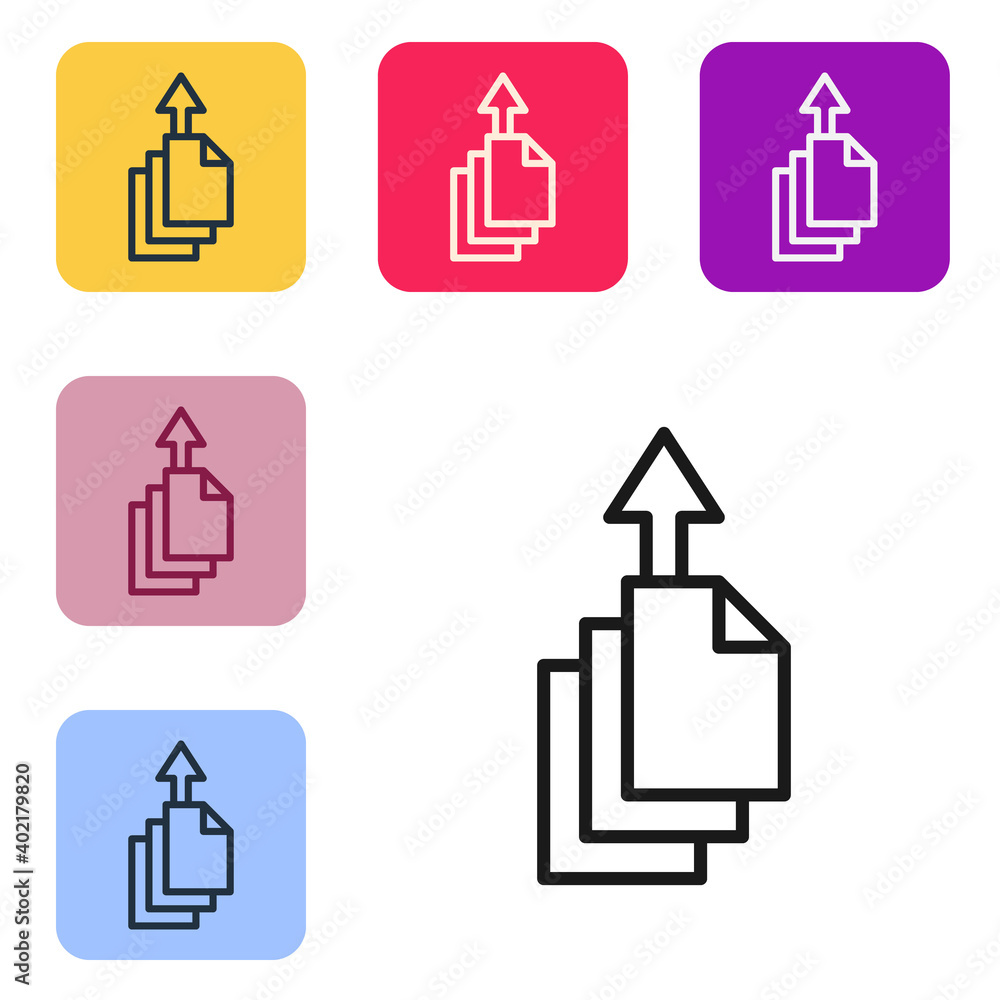 Poster black line data export icon isolated on white background. set icons in color square buttons. vector.