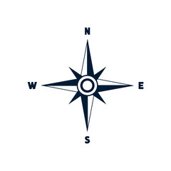Fototapeta premium Compass icon with North, South, East and West indicated. Navigation symbol vector illustration isolated on white