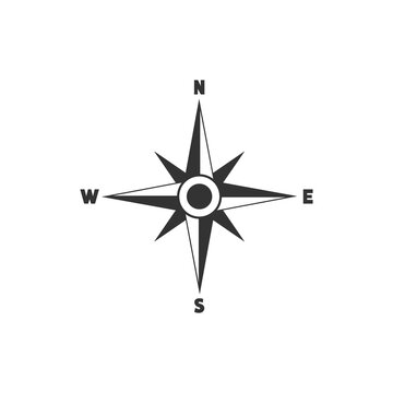 Compass icon with North, South, East and West indicated. Navigation symbol vector illustration isolated on white