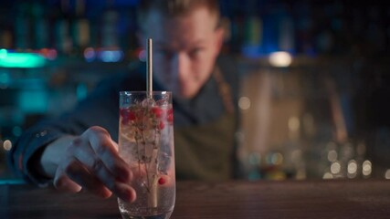 bartender mixing modern gin tonic cocktail with ice - Powered by Adobe