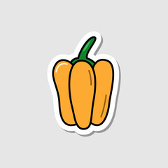 Vector sweet pepper sticker in cartoon style. Isolated vegetable with shadow. Flat simple paprika icon with black lines.