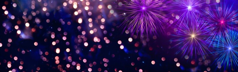 Christmas and New Year background with fireworks and bokeh lights