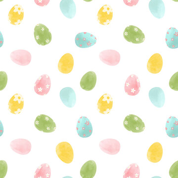 Beautiful vector seamless pattern with watercolor colorful easter eggs, Stock illustration.