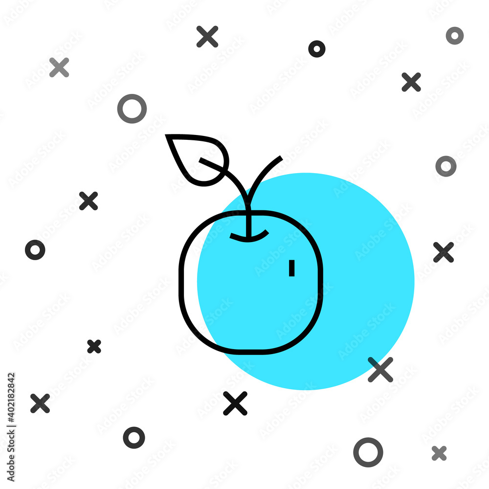 Poster black line apple icon isolated on white background. fruit with leaf symbol. random dynamic shapes. v