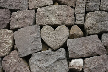 Stone heart in the wall under megane-bashi or Megane Bridge in Nagasaki prefecture, Kyushu, Japan - ハート 石 長崎 眼鏡橋