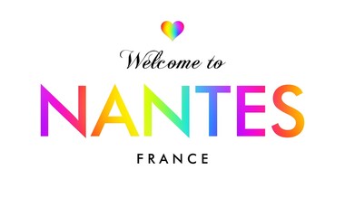 Welcome to Nantes France card and letter design in rainbow color.