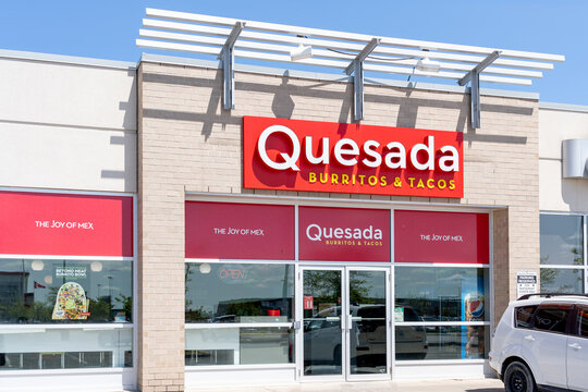 Toronto, Canada - June 3, 2019: A Quesada Burritos and Tacos restaurant in Brampton, Ontario, Canada. Quesada is a Canadian-owned Mexican restaurant chain.