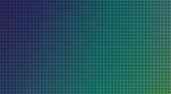 Led screen texture. Pixel digital display. Electronic diode effect. Lcd monitor with dots. Projector grid template. Blue turquoise green videowall with bulb. Television background. Vector illustration