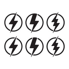 Lightning, electric power, energy and thunder electricity symbol concept. Lightning bolt sign in the circle.