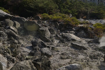 Steam and hot spring in Unzen Jigoku, Daikyokan, Unnzen Mountain, Nagasaki, Japan - 長崎...