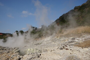 Steam and hot spring in Unzen Jigoku, Daikyokan, Unnzen Mountain, Nagasaki, Japan - 長崎 雲仙地獄の湯けむり