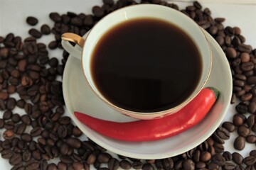 Cup of Coffee and pepper on plate