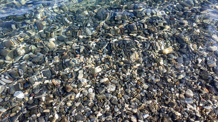 Rocky sea bottom with clear water. Beautiful natural background.