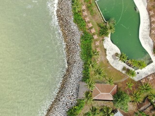 Creative Aerial Shots of the Santubong and Damai Beaches of Sarawak Malaysia, beside the South...