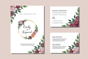 Naklejka na ściany i meble Floral Watercolor Wedding invitation; flowers, leaves, watercolor, isolated on white. Sketched wreath, floral and herbs garland with green, greenery color. Hand drawn Vector Watercolor