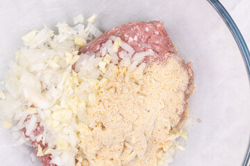 Raw Minced Meat ready for preparing meatballs