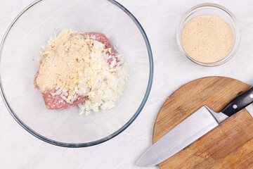Raw Minced Meat ready for preparing meatballs