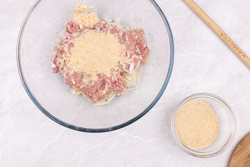 Raw Minced Meat ready for preparing meatballs