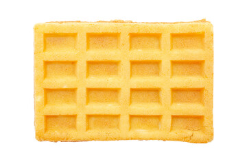 Belgium waffle isolated on white background, top view. Wafer with cells isolated on a white background. One freshly baked Belgian waffle, top view. Soft waffle isolated on white background.